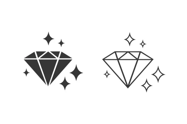 Diamante com brilho linha ícone definido. Símbolo de pedra preciosa. Vetor — Vetor de Stock