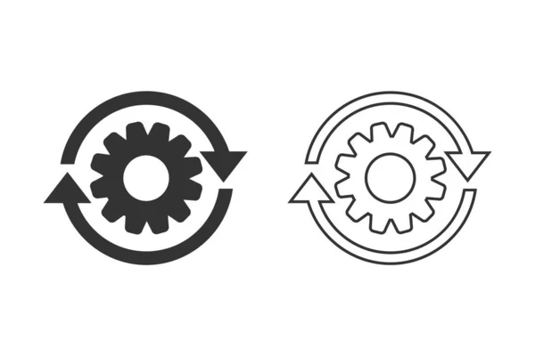 Workflow process line icon set in flat style. Gear cog wheel with arrows vector illustration on white isolated background. Workflow business concept. — Stock Vector