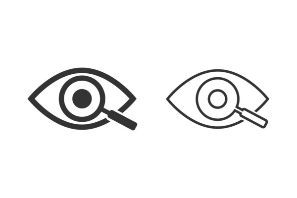 Lupa con conjunto de iconos de contorno de ojos. Encontrar icono, investigar concepto — Vector de stock