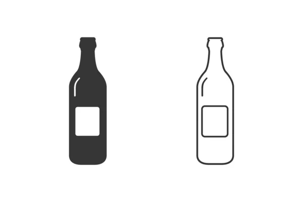En platt öl flaska linje ikon set isolerad på vit bakgrund. Vektor — Stock vektor