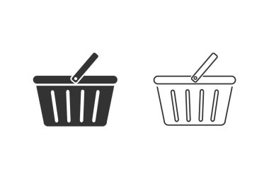 Alışveriş sepeti çizgisi simgesi. Beyaz arkaplanda izole edilmiş vektör düz işaret simgeleri. 