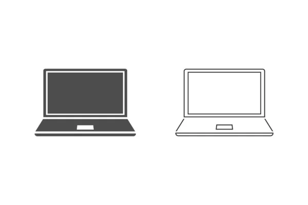 Ordinateur portable ligne icône appareil ensemble, bureau. Vecteur. — Image vectorielle