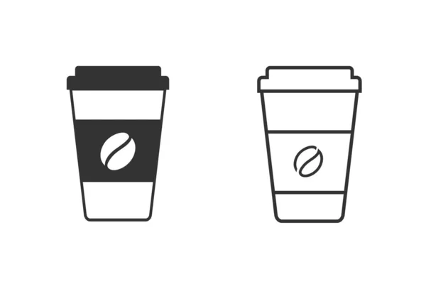 Hot coffee cup vector line icon set ilustrasi terisolasi di latar belakang putih - Stok Vektor