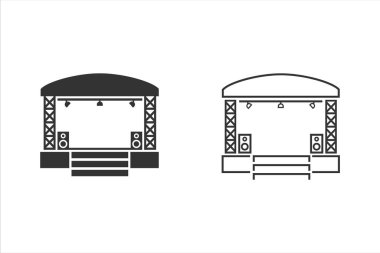 Konser sahnesi simgesi beyaza ayarlandı. Vektör illüstrasyonu