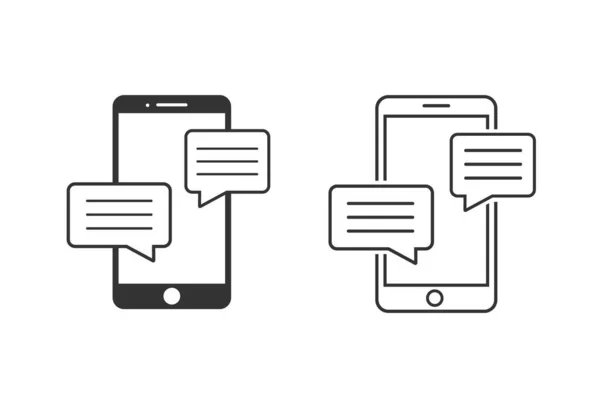 Telefone celular ícone de linha de sinal de bate-papo definido em estilo plano. Notificações de mensagens em fundo isolado branco. Negócios de SMS para smartphones. Ilustração vetorial —  Vetores de Stock