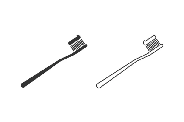 Ícone de linha de escova de dentes definido em branco, ilustração vetorial — Vetor de Stock