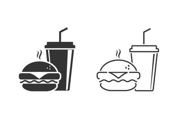 Set de iconos de línea vectorial de comida rápida. Burger and soda or cola drink silhouette, símbolo aislado — Vector de stock