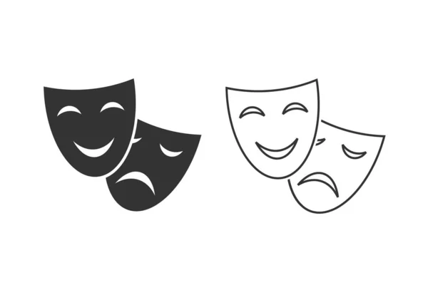 Happy and sad theater mask vector line icon set — Stock Vector