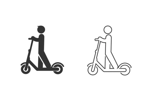 Elektrische scooter persoon paardrijden e-scooter zwarte lijn pictogram set glyph illustratie — Stockvector