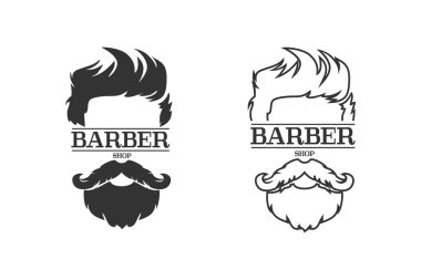 Berber dükkanı, klasik marka amblem çizgisi simgesi setini izole etti. Vektör illüstrasyonu