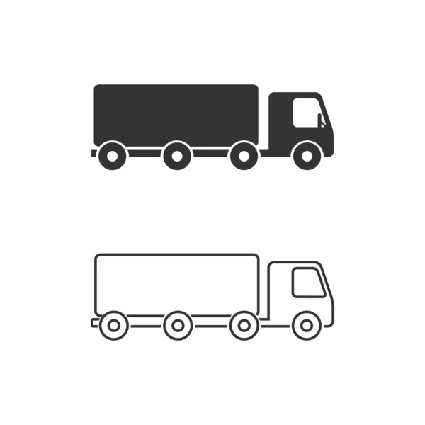 Truck trailer vector lijn pictogram set. Semi vrachtwagen commercieel vervoer logistiek concept. Van levering vorm teken geïsoleerd op wit — Stockvector