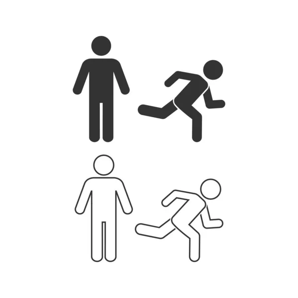 Man, persoon staande en lopende illustratie. Uitvoeren, stand navigatie wayfinding line icoon ingesteld — Stockvector