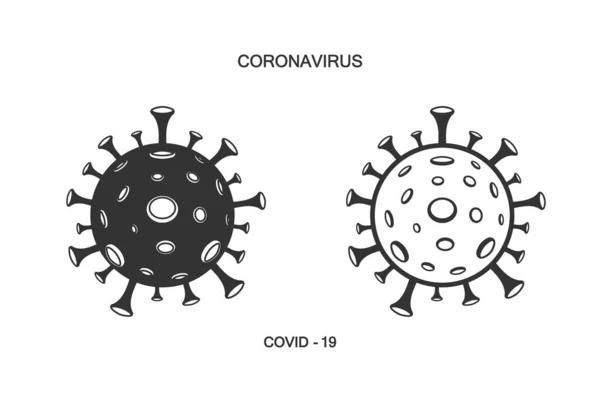 Иконный набор векторной линии коронавируса. Инфографический элемент. Икона Короны Вирус. Пневмония Ухана. COVID-19 NCOV-2019 Corona Abbreviation. Векторная иллюстрация бактерий — стоковый вектор
