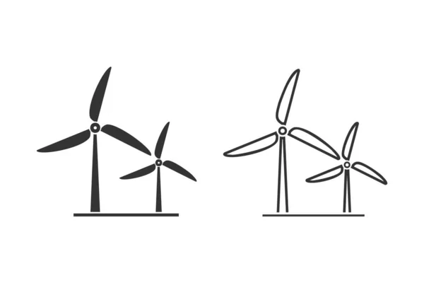 Wind turbine lijn pictogram set. Platte stijl. Windmolen silhouet. Vectorillustratie — Stockvector