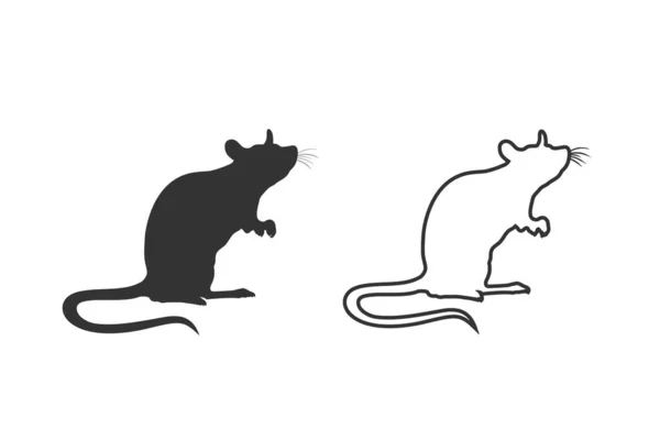 Silhueta de rato de pé. Conjunto de ícones de linha de rato. sinal de vetor estilo plano moderno — Vetor de Stock