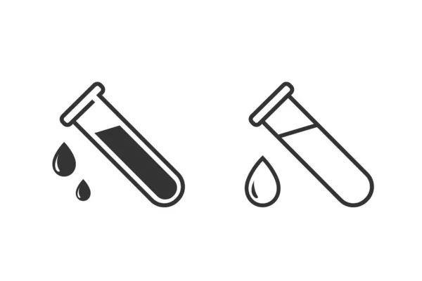 Tubo de ensayo con gota. conjunto de iconos de línea médica y química. Vector — Vector de stock