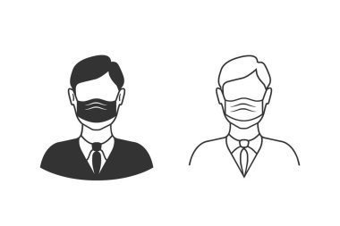 COVID-19 virüsünü durdurun. Vektör satırı simgesi ayarlandı - maskeli adam yüzü. 