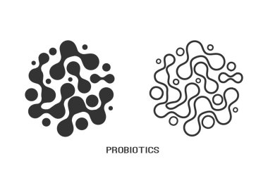 Probiyotik bakteri logosu tasarım simgesi seti. Sağlıklı besin bileşeni 