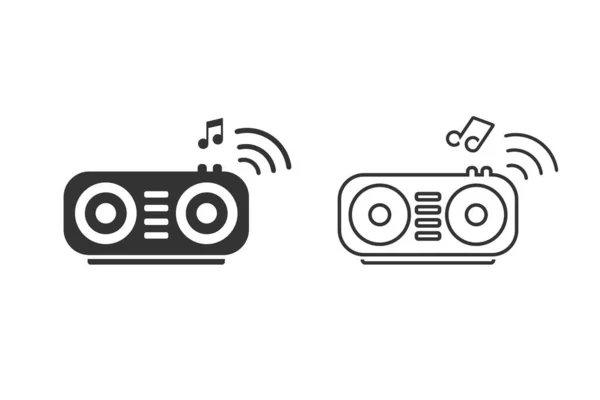 Wireless speaker with radio waves and musical note vector line icon set — Stock Vector