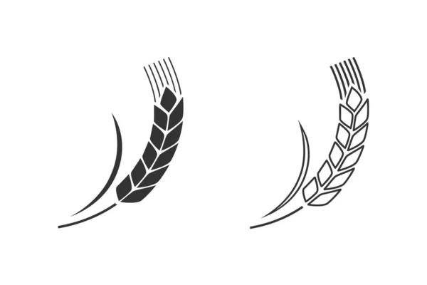 Шип пшеницы изолирован на белом фоне. Силуэт зерновых растений. Набор иконок линии Spica. — стоковый вектор