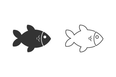 Balık Hattı Simgesi Ayarlandı. Basit bir Vektör İşareti Sembolü Olarak Deniz Gıda veya Tarım Elemanı İllüstrasyonu