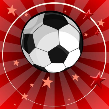futbol topu yıldız çizgili kırmızı zemin üzerine