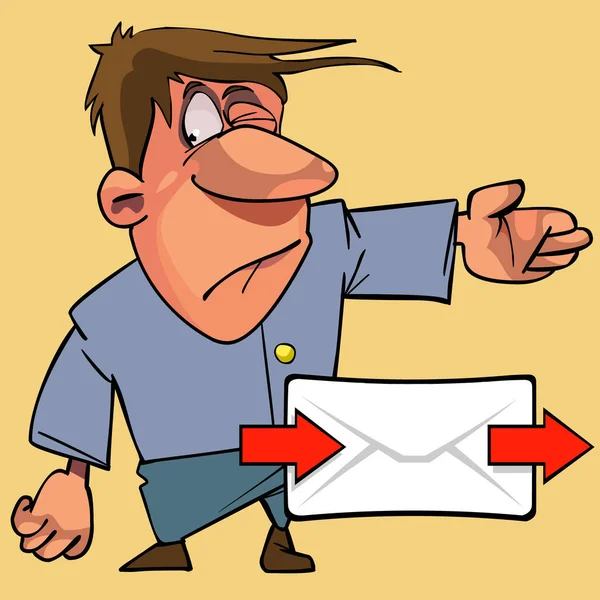 çizgi film adam kırmızı oklar ile mektup için yol yönünü gösterir