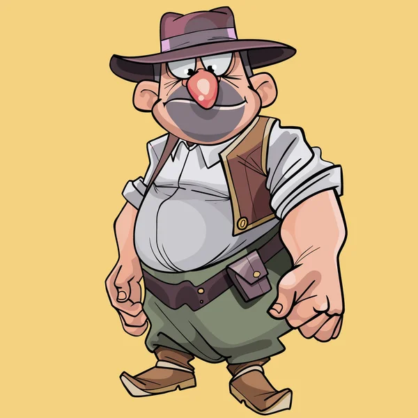 Dessin Animé Personnage Drôle Ventre Mâle Cow Boy Dans Chapeau — Image vectorielle