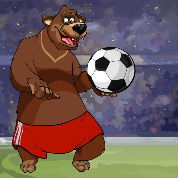 çizgi film bear kırmızı şort ve sahada futbol topuyla