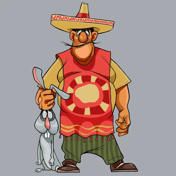Cartoon Man Sombrero Holding Rabbit Ears — Stock Vector
