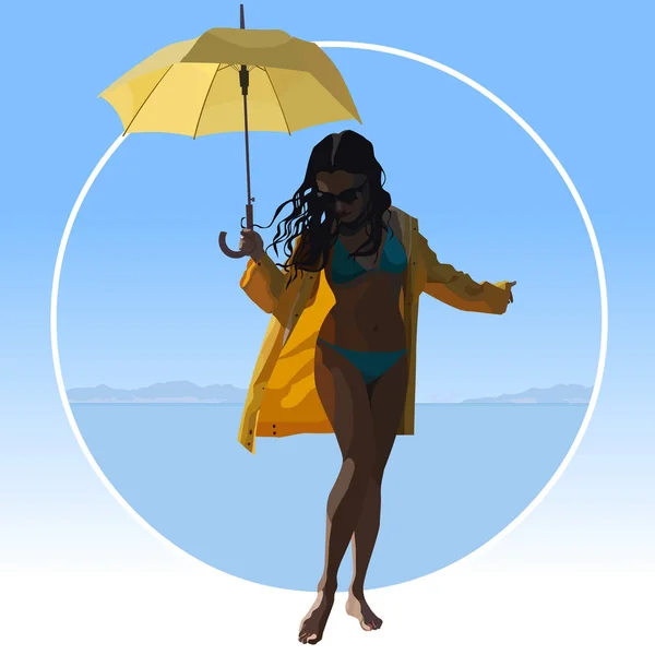傘とレインコート 水着姿で漫画女性 — ストックベクタ