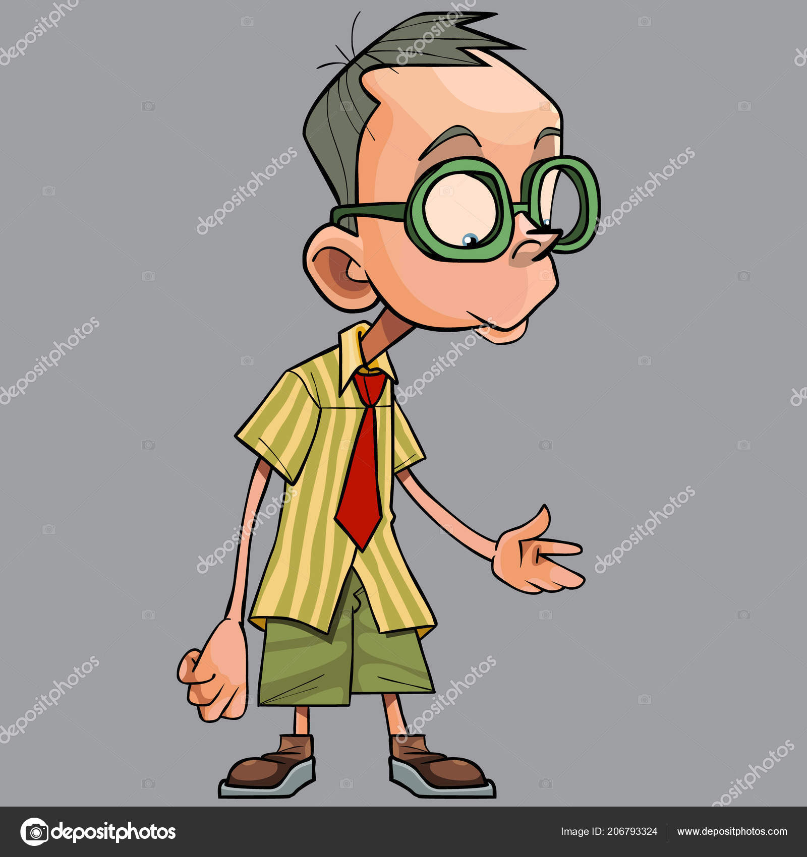 Cartoon Funny Guy Tie Big Glasses Gray Background Stock Vector Image by  ©Westamult #206793324