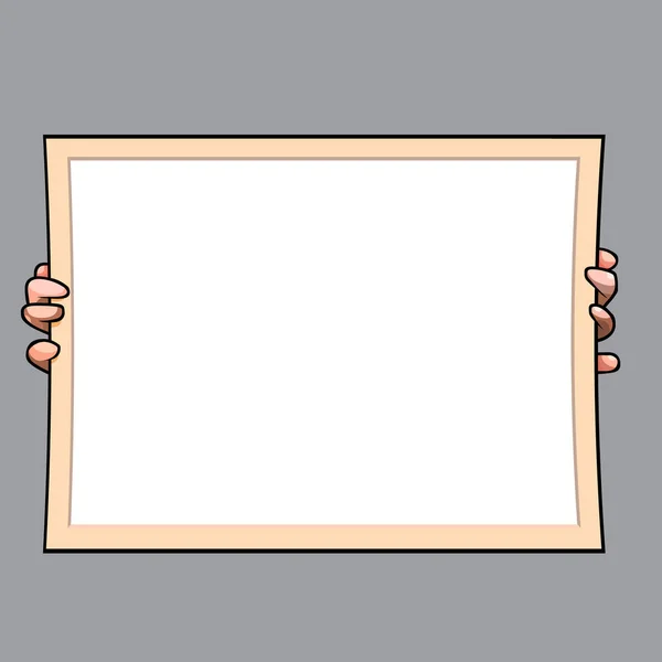 Las Manos Dibujos Animados Sostienen Letrero Vacío Rectangular Grande — Vector de stock