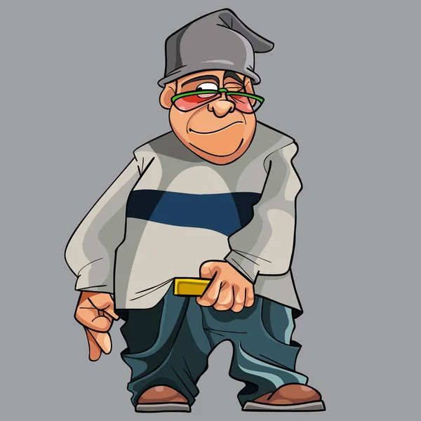 Cartoon Funny Man Rapper Hat Glasses — Stock Vector