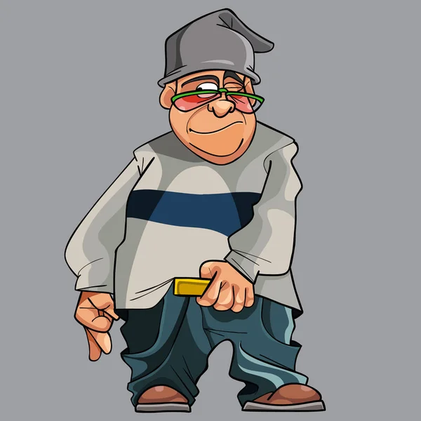 Cartoon Grappige Kerel Rapper Hoed Bril — Stockvector