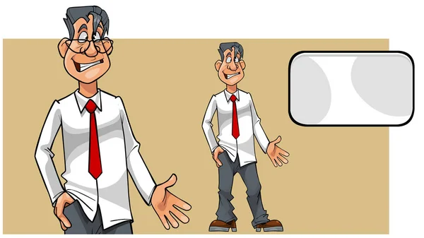 Cartoon Förbryllad Mannen Skjorta Med Slips Och Tomma Kort Två — Stock vektor