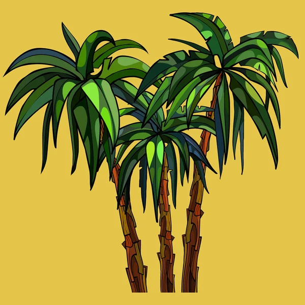 Three Cartoon Palm Trees Yellow Background — Stock Vector