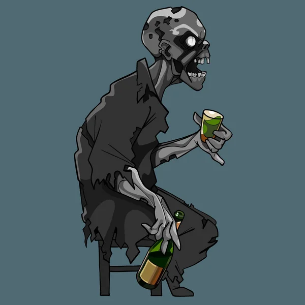 Kreskówka Siedząc Krześle Butelki Alkoholu Przerażające Zombie — Wektor stockowy
