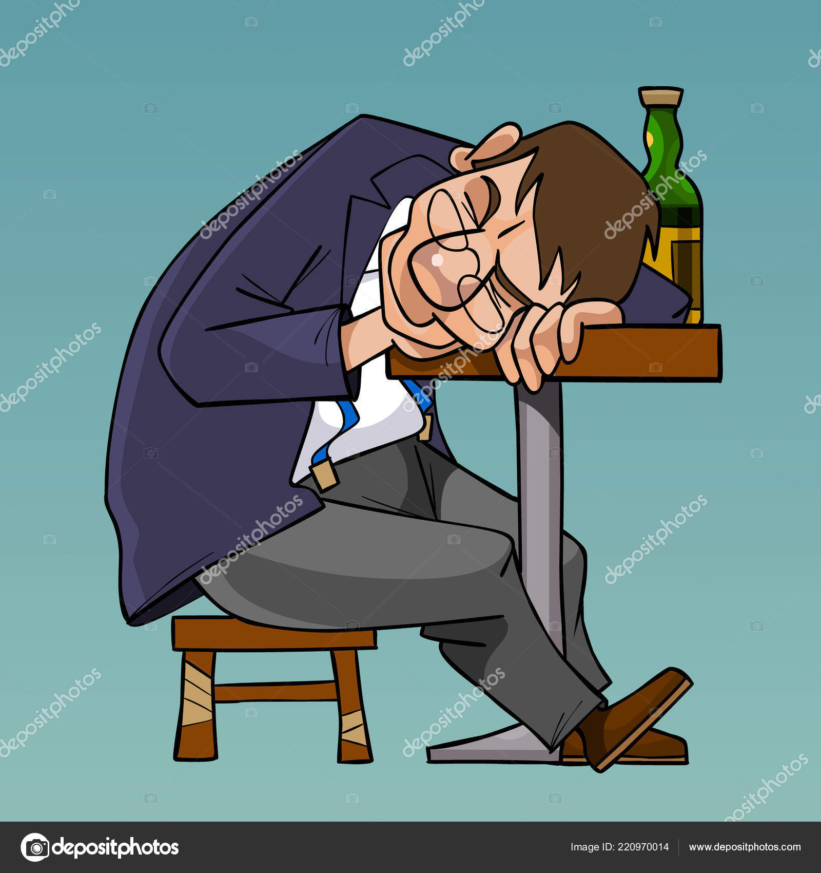Cartoon Drunk Man Suit Fell Asleep Sitting Table Stock Vector Image by ...