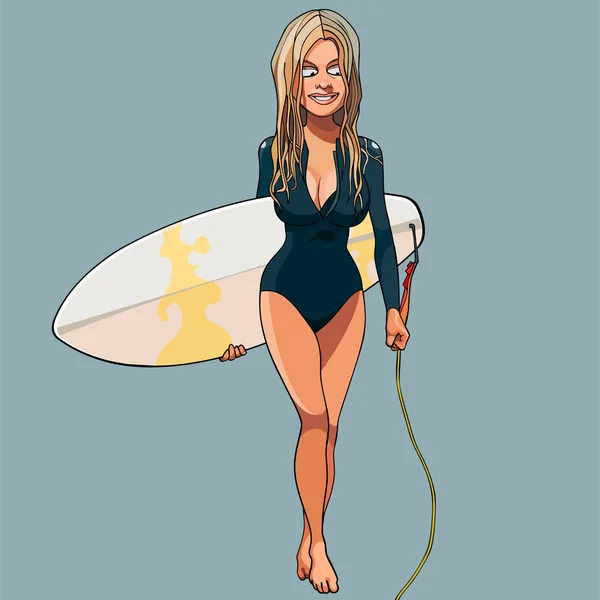 Cartoon Surfista Sexy Linda Menina Vai Com Uma Prancha Surf —  Vetores de Stock