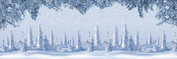 Drawn Daytime Winter Background Snowy Trees Snowfall — Stock Vector