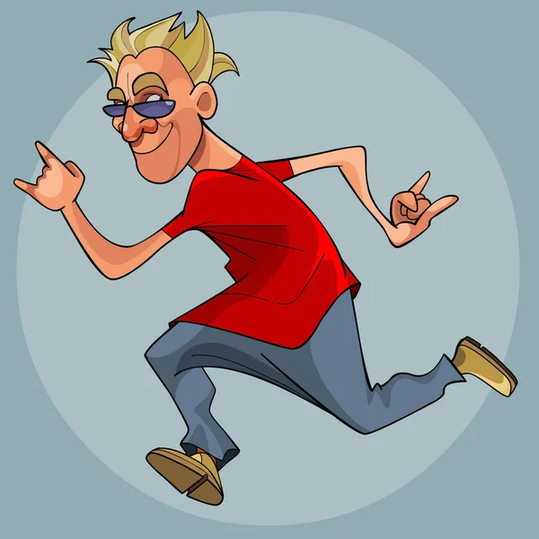 Dibujos Animados Slyly Sonriendo Hombre Gafas Sol Corre Rápidamente Vista — Vector de stock