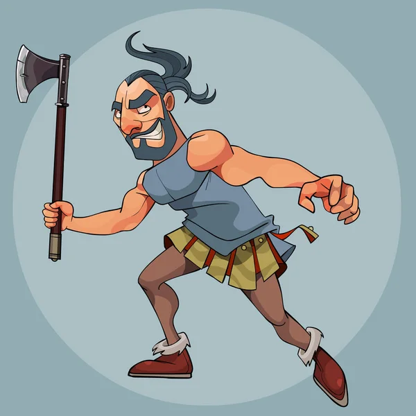 Cartoon Man Gladiator Kostuum Met Een Bijl Zijn Hand — Stockvector