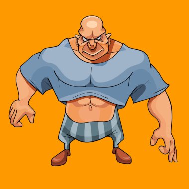 karikatür kel koca kaslı adam vücut geliştirmeci tehditkar bir şekilde seyir