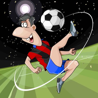 çizgi film neşeli futbol oyuncu topu futbol sahasına başladı