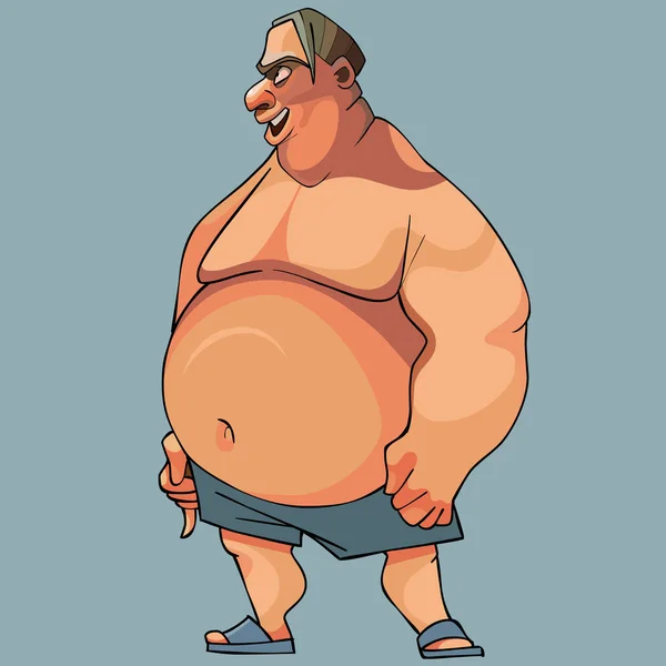 Cartoon Funny Big Fat Man Says Shorts Shales — Stock Vector