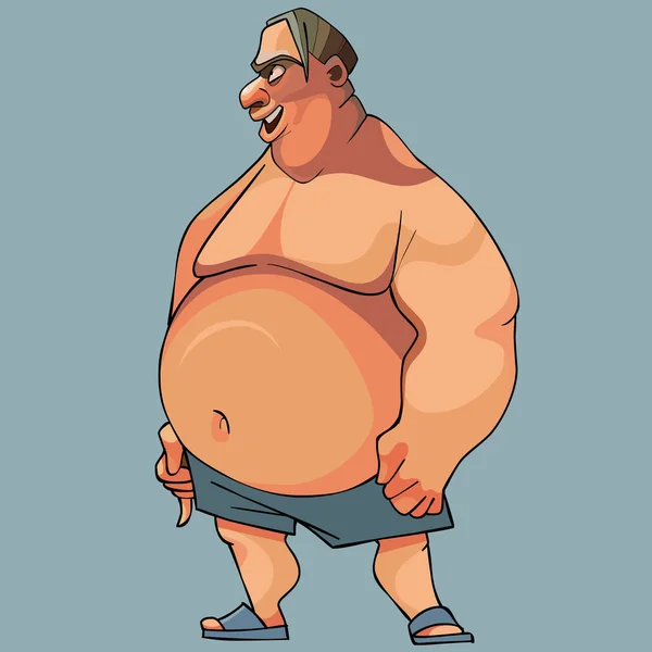 Dibujos Animados Divertido Hombre Gordo Grande Dice Pantalones Cortos Pizarras — Vector de stock