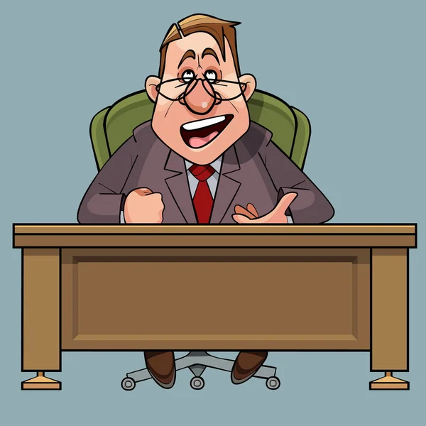 Cartoon Male Director Suit Says Sitting Table — Stock Vector