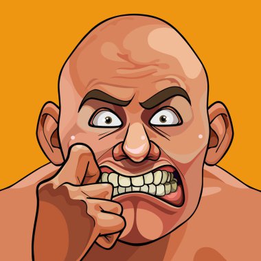 Bir karikatür kel komik korkunç adamın yüzü çok korkmuş