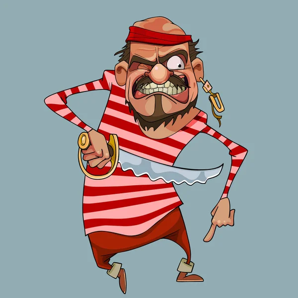 Cartoon Funny Aggressive Man Pirate Clothes Dagger — Stock Vector